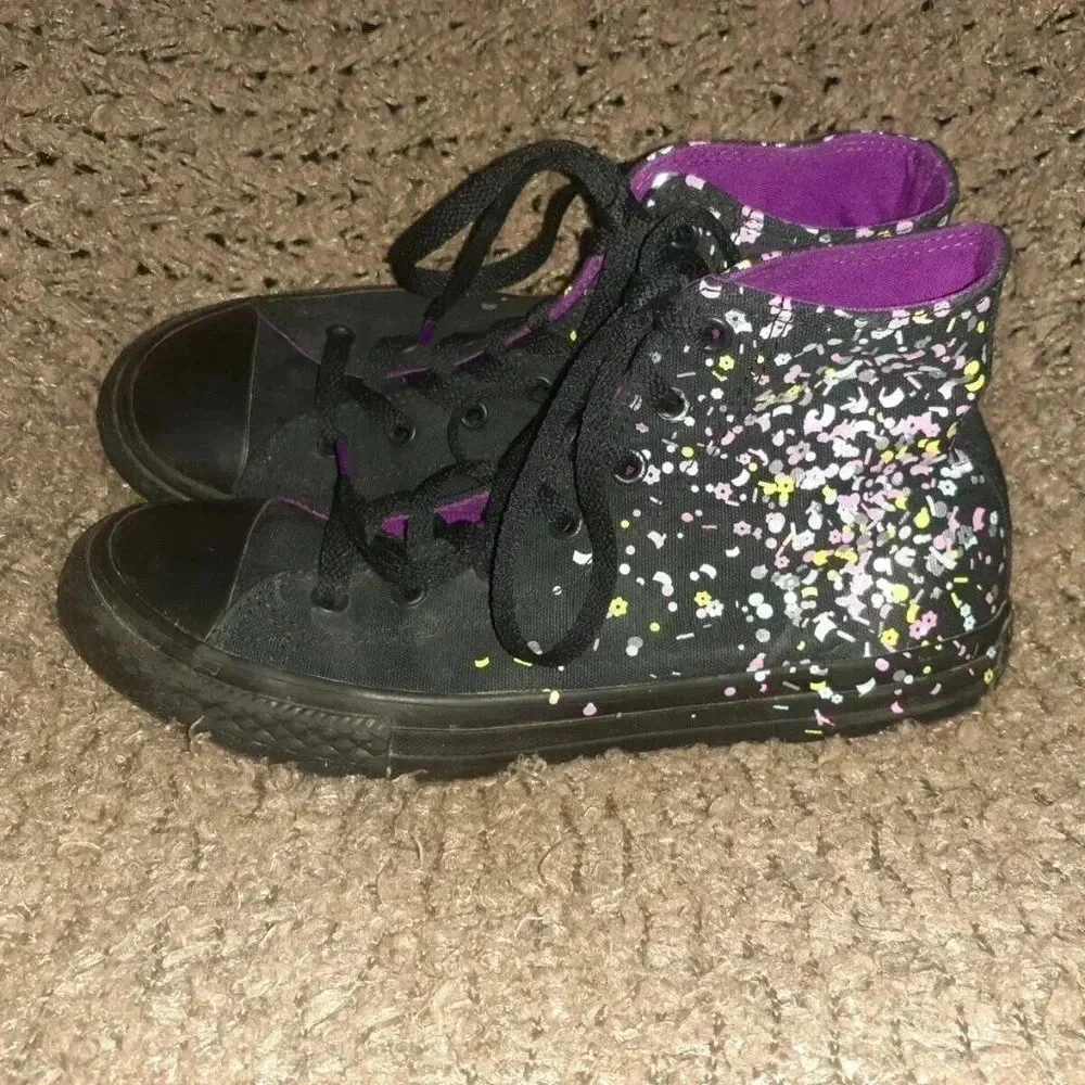 CONVERSE-Chuck Taylor Kids Black/Purple Confetti-Hi-Top Sneakers-SZ 4-Excellent